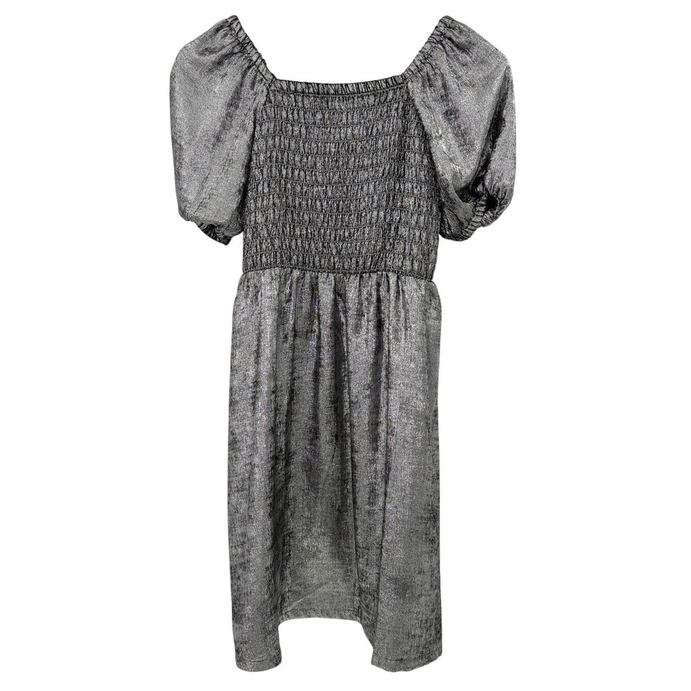 Old Navy Kids Girls XL 14-16 Silver Metallic Smocked Puff Sleeve Party Dress‎